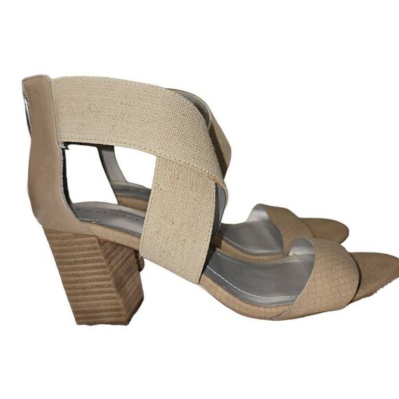 Tahari Aruba Women's Size 7.5 Nude Beige Canvas Heel Open Toe Sandals. - Picture 1 of 9